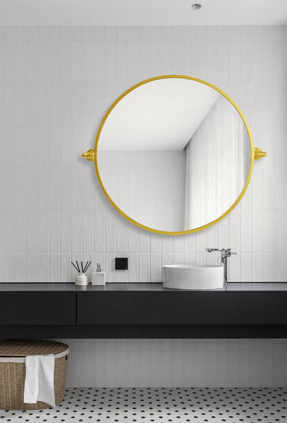 Round pivot mirror 24 inch in gold