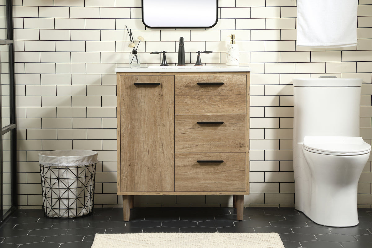 30 inch Single bathroom vanity in natural oak