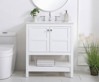 30 inch Single Bathroom Vanity in White with Backsplash