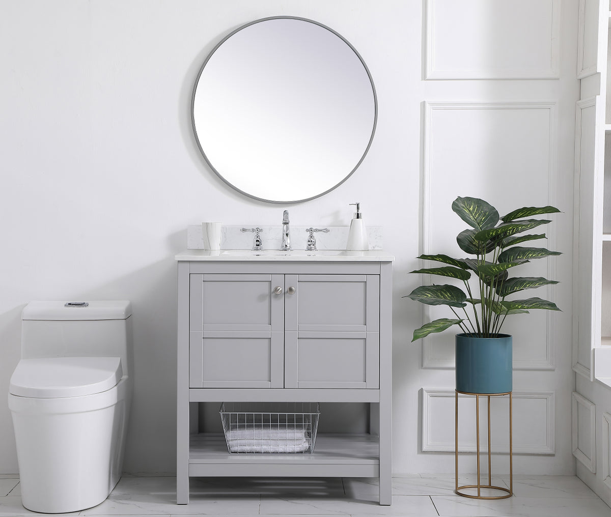 30 inch Single Bathroom Vanity in Gray with Backsplash