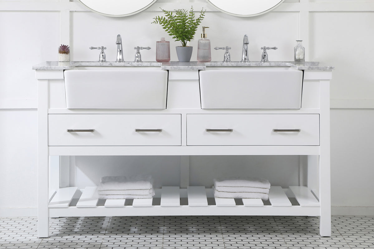 60 inch double bathroom vanity in white