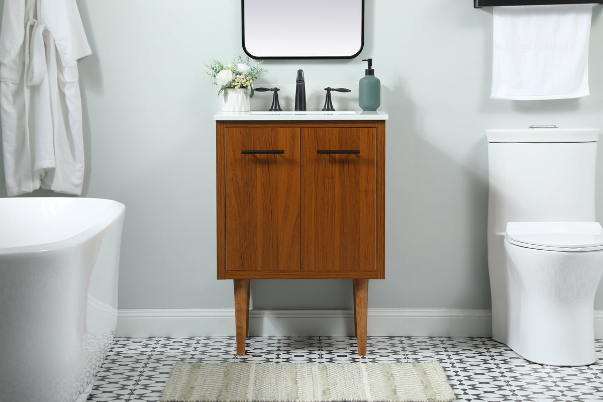 24 inch Single bathroom vanity in teak with backsplash