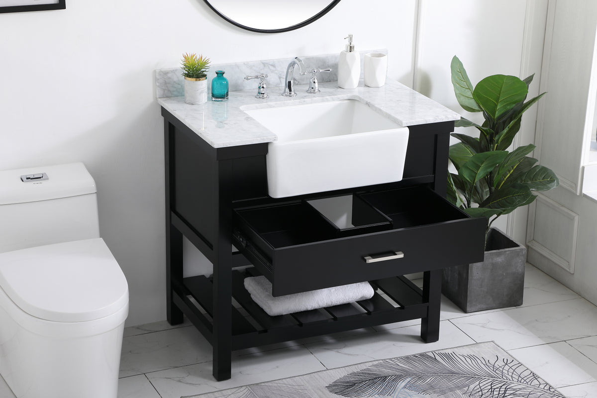 36 inch Single bathroom vanity in black with backsplash