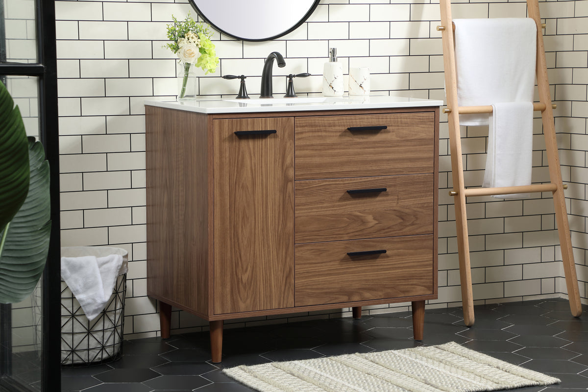 36 inch Single bathroom vanity in walnut brown