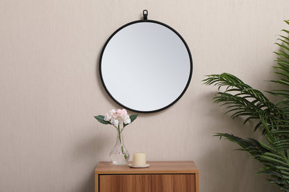 Metal frame round mirror with decorative hook 18 inch in Black
