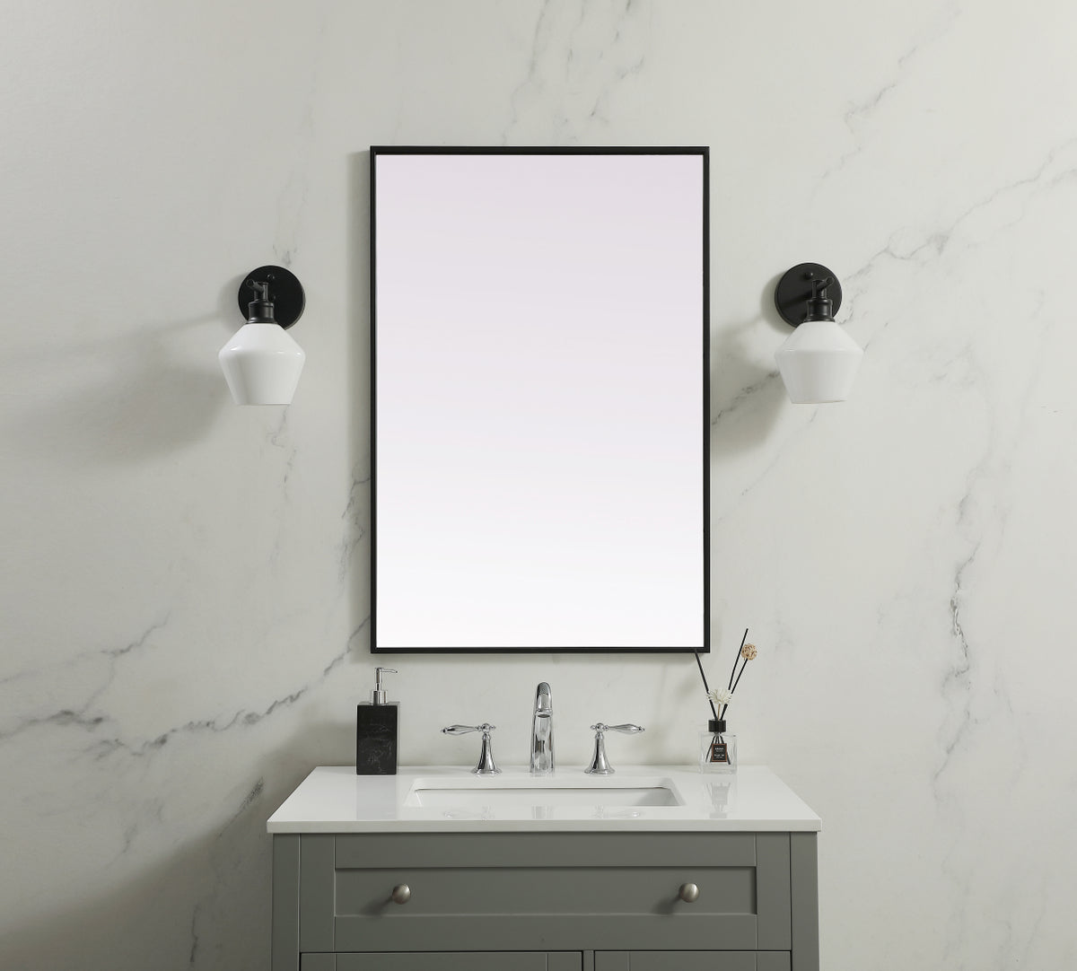 Metal Frame Rectangle Mirror 24x36 Inch in Black