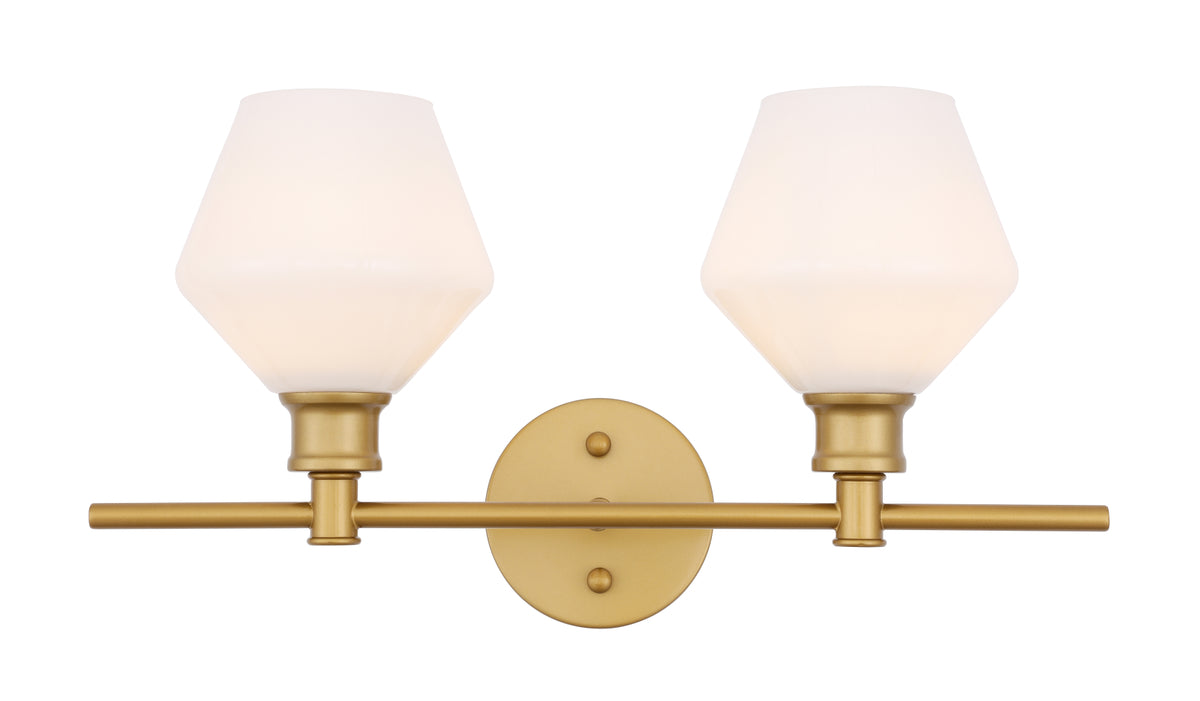 Gene 2 light Brass and Frosted white glass Wall sconce