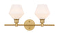 Gene 2 light Brass and Frosted white glass Wall sconce