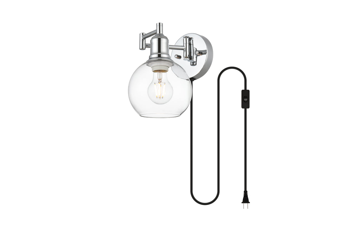Caspian 1 light Chrome and Clear swing arm plug in wall sconce