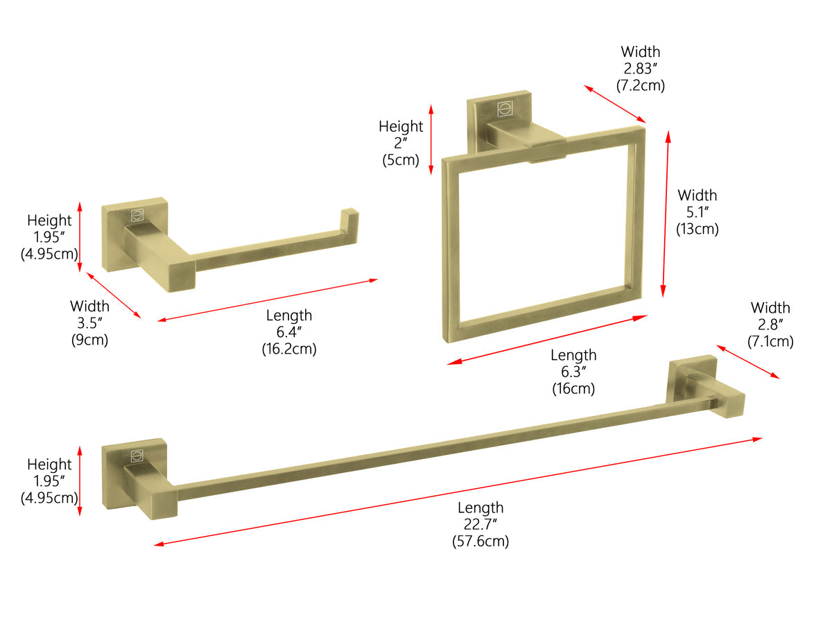 Isla 3-Piece Bathroom Hardware Set in Brushed Gold