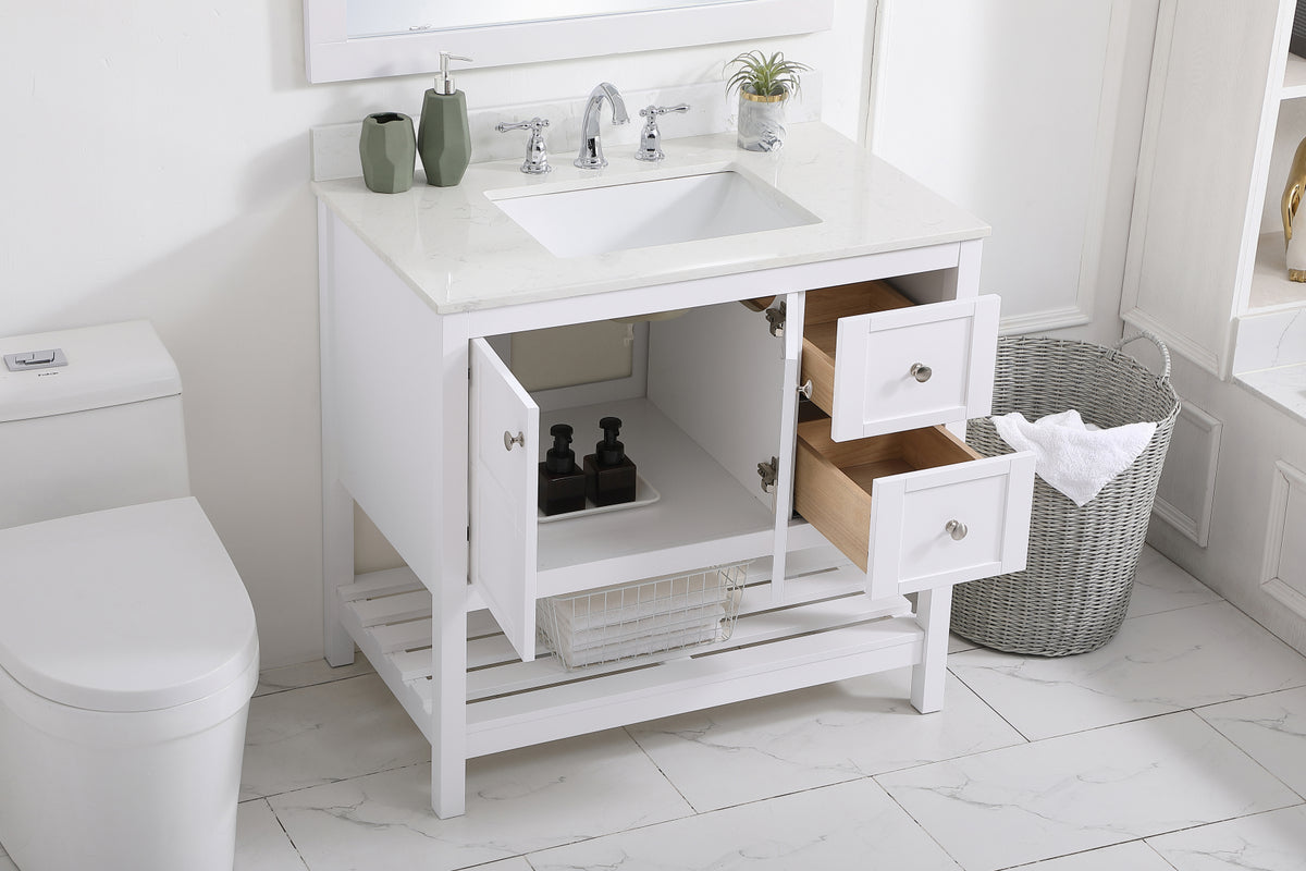 36 inch Single Bathroom Vanity in White with Backsplash