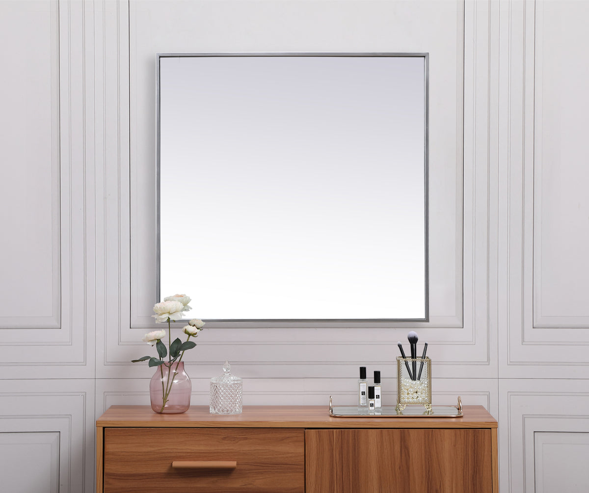 Metal Frame Square Mirror 30 inch in Silver