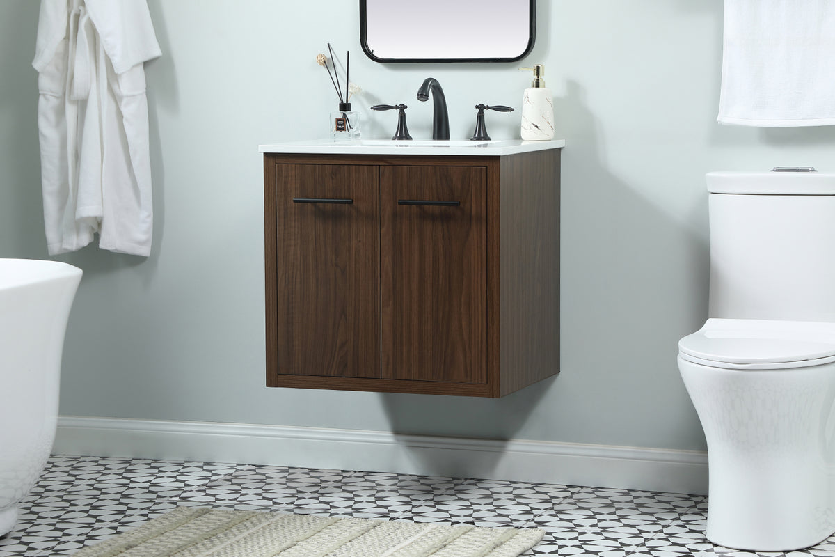 24 inch Single bathroom vanity in walnut