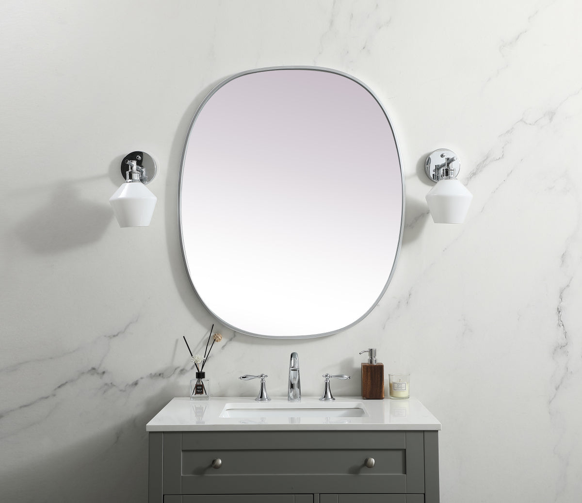 Metal Frame Oval Mirror 30x36 Inch in Silver