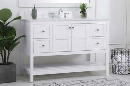 48 inch Single Bathroom Vanity in White with Backsplash