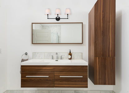 Bethany 3 lights bath sconce in black with white fabric shade