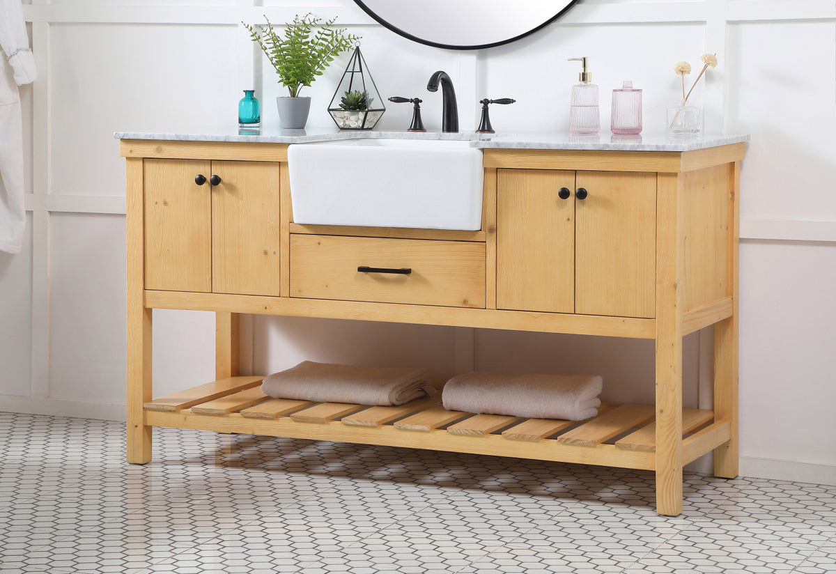 60 inch Single bathroom vanity in natural wood