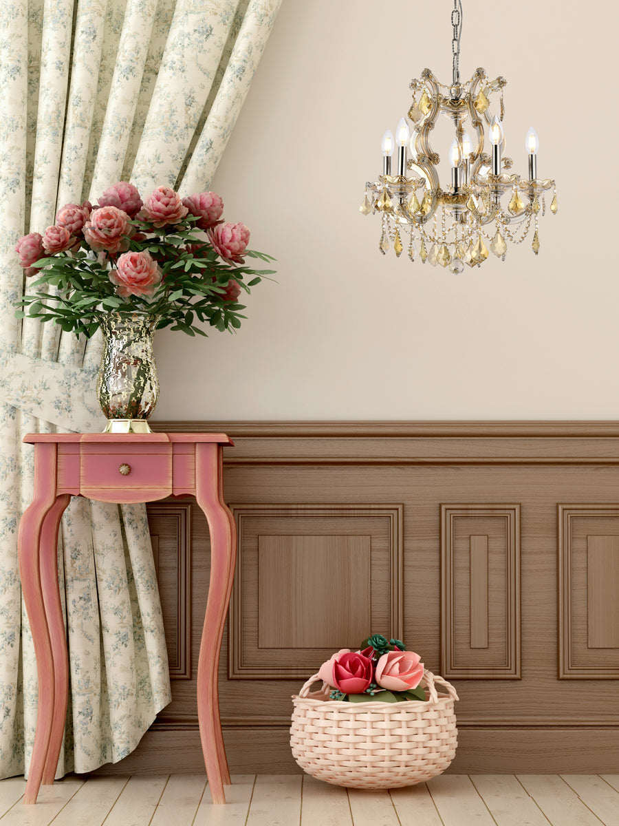 Maria Theresa 6 light Gold Pendant Golden Teak (Smoky) Royal Cut Crystal