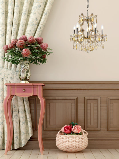 Maria Theresa 6 light Gold Pendant Golden Teak (Smoky) Royal Cut Crystal