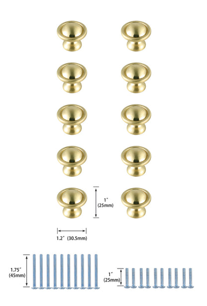 Kadea 1.2" Diameter Brushed Gold Mushroom Knob Multipack (Set of 10)