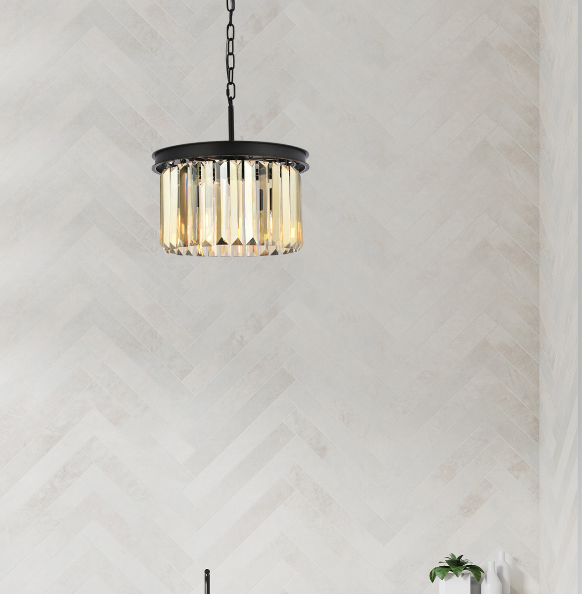 Sydney 3 light Matte Black Pendant Golden Teak (Smoky) Royal Cut Crystal