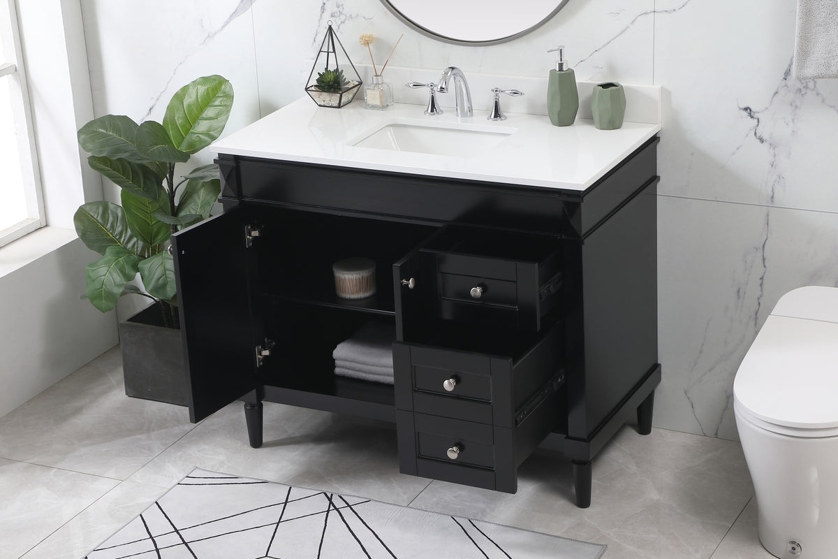 42 inch Single bathroom vanity in black with backsplash