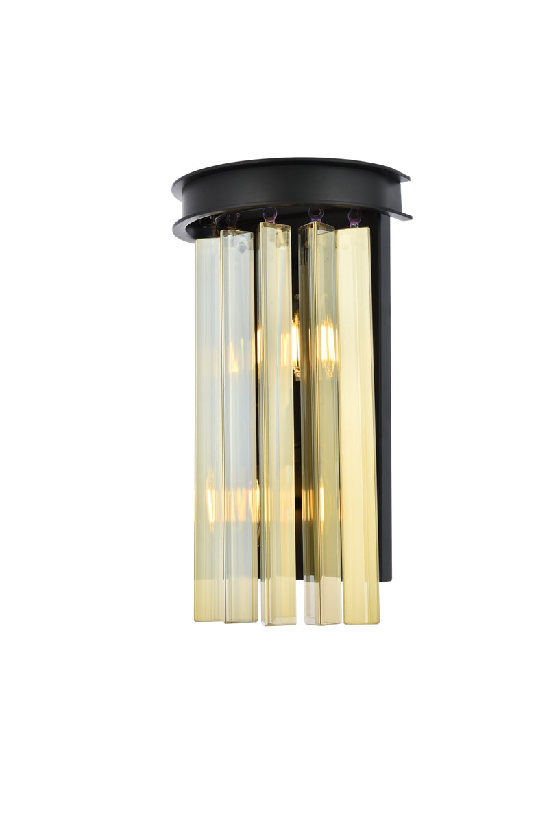 Sydney 2 light Matte Black Wall Sconce Golden Teak (Smoky) Royal Cut Crystal