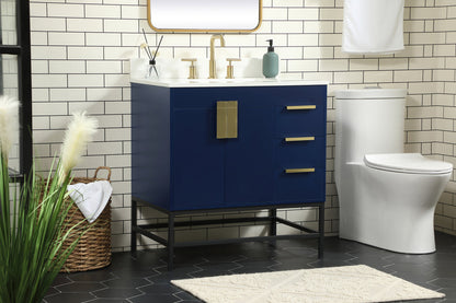 32 inch Single bathroom vanity in blue with backsplash