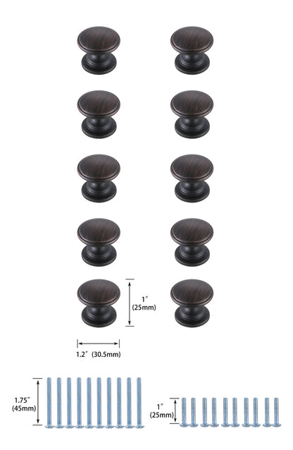 Kaid 1.2" Diameter Oil-rubbed Bronze Mushroom Knob Multipack (Set of 10)
