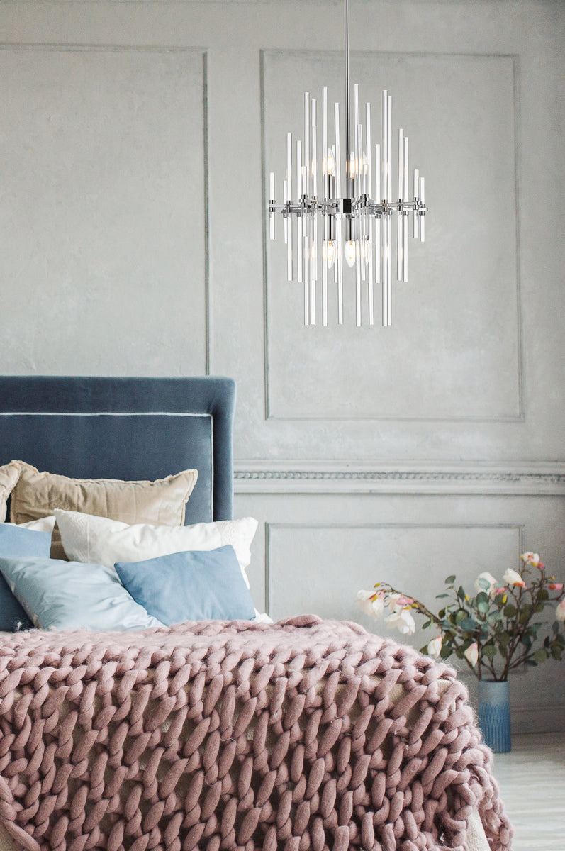 Sienna 17 inch crystal rod pendant in chrome