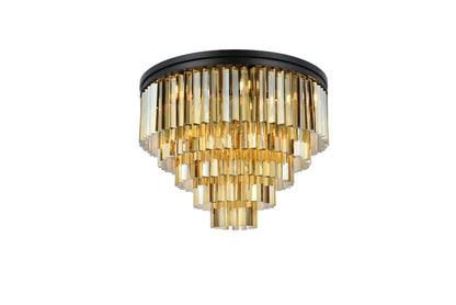 Sydney 17 light Matte Black Flush Mount Golden Teak (Smoky) Royal Cut Crystal