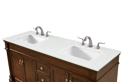 60 inch Single Bathroom vanity in Walnut with ivory white engineered marble