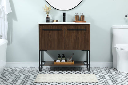36 inch Single bathroom vanity in walnut