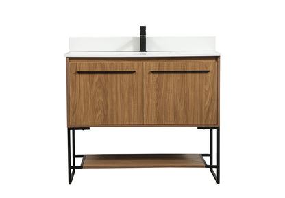 40 inch Single bathroom vanity in walnut brown with backsplash
