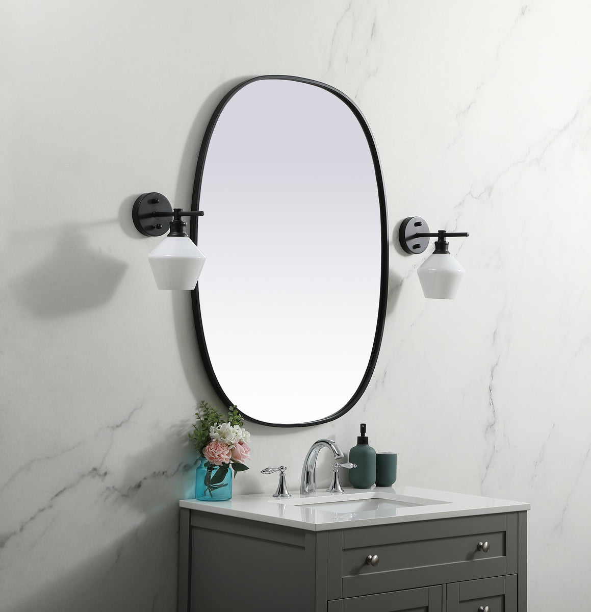 Metal Frame Oval Mirror 30x40 Inch in Black