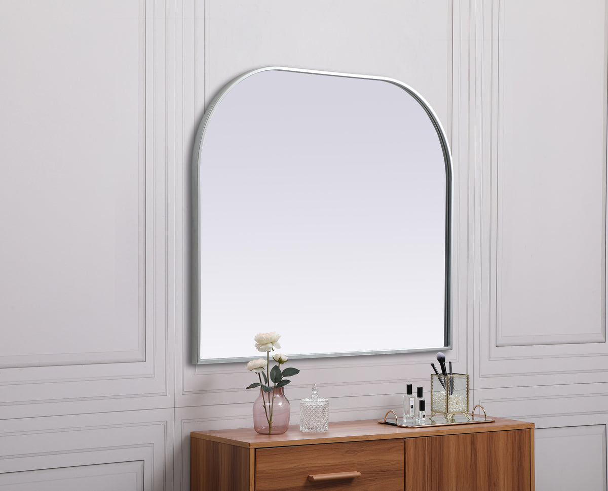 Metal Frame Arch Mirror 36x30 Inch in Silver
