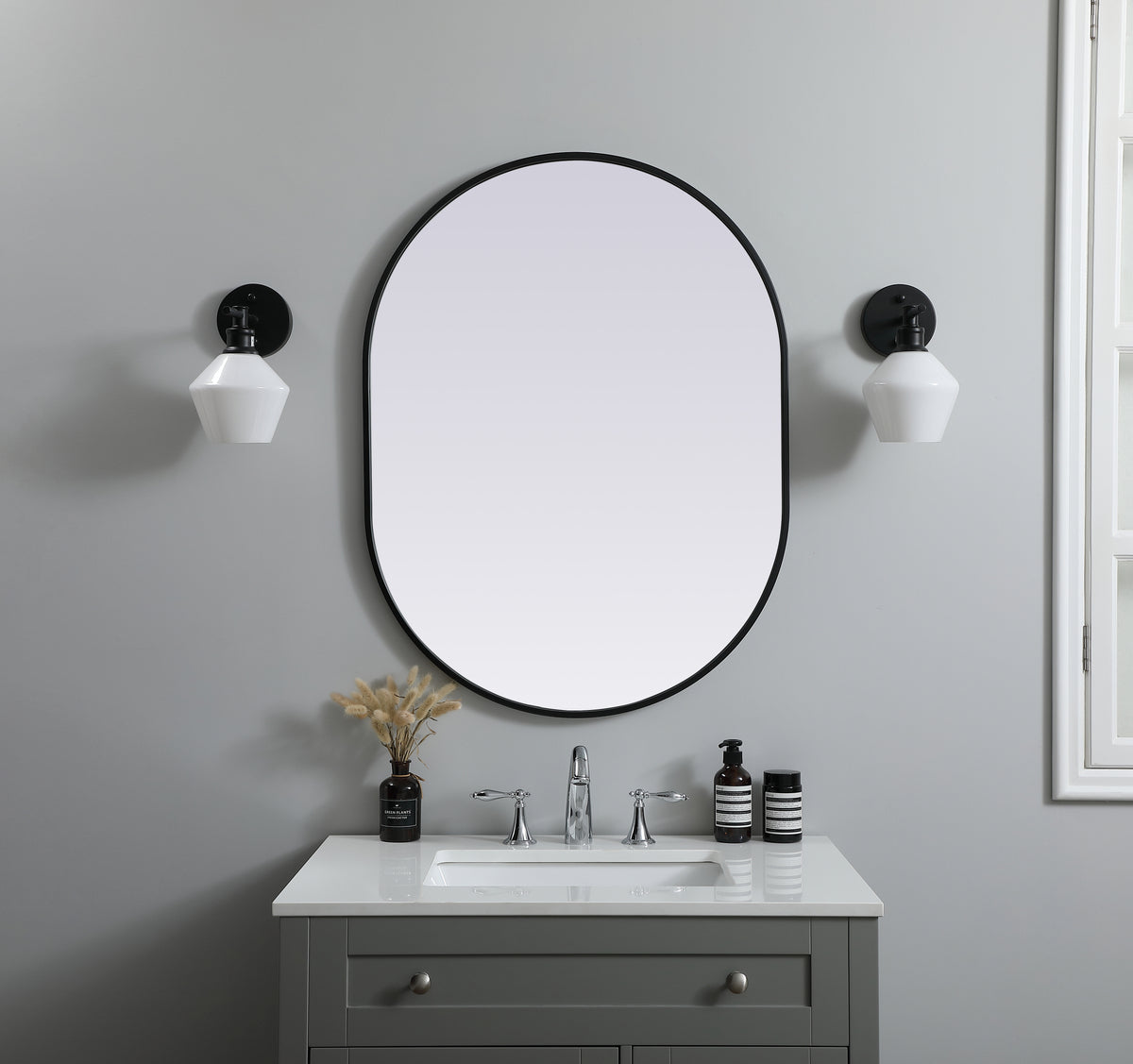 Metal Frame Oval Mirror 27x36 Inch in Black