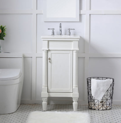 18 inch Single Bathroom vanity in antique white with ivory white engineered marble