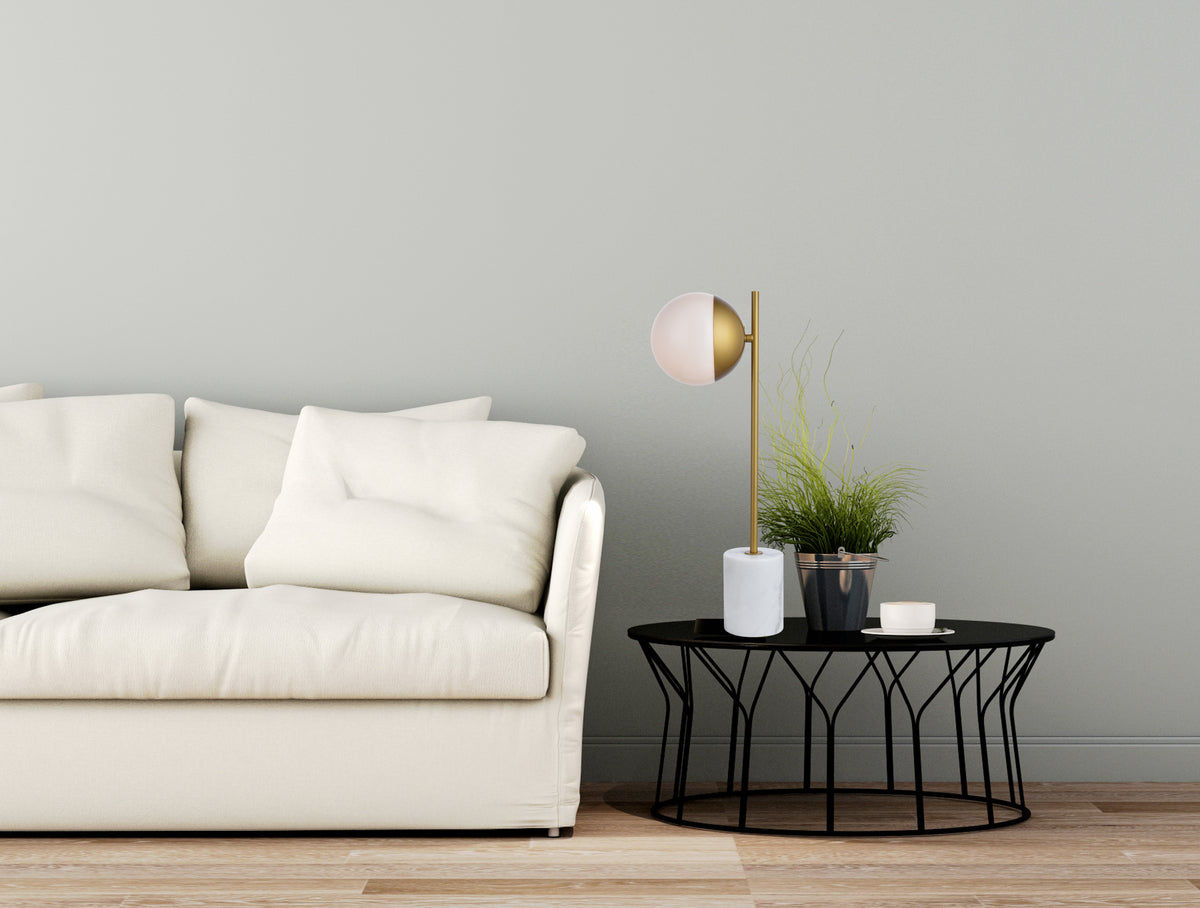 Eclipse 1 Light Brass Table Lamp With Frosted White Glass