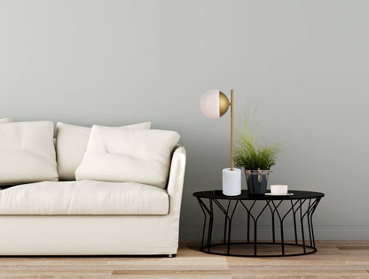 Eclipse 1 Light Brass Table Lamp With Frosted White Glass