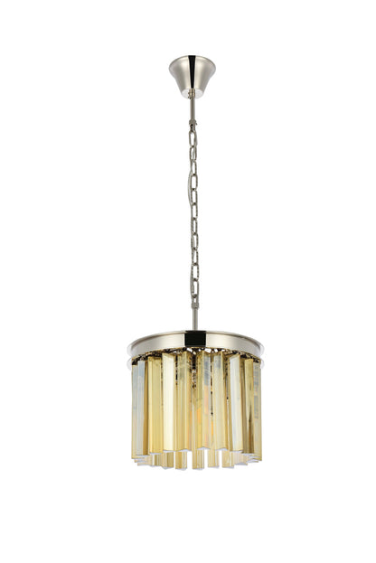 Sydney 3 light polished nickel Pendant Golden Teak (Smoky) Royal Cut Crystal
