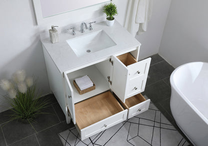 36 inch Single Bathroom Vanity in White with Backsplash