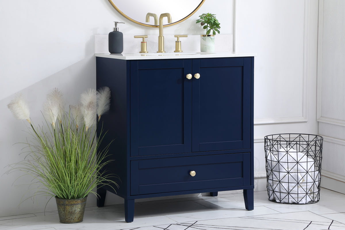 30 inch Single Bathroom Vanity in Blue with Backsplash