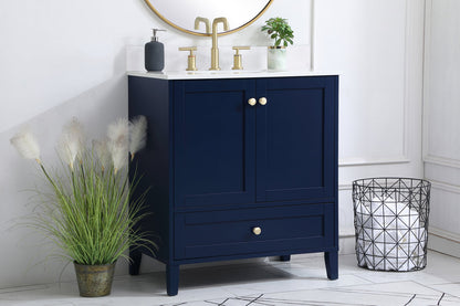 30 inch Single Bathroom Vanity in Blue with Backsplash