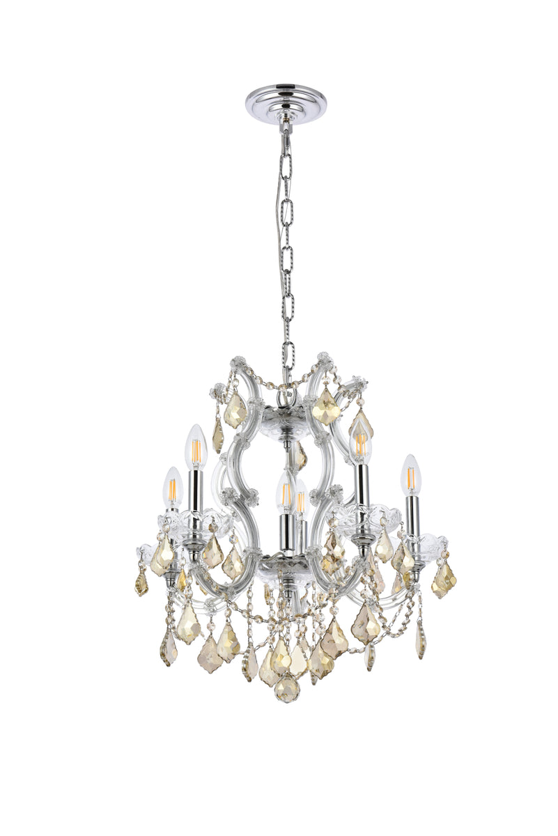 Maria Theresa 6 light Chrome Pendant Golden Teak (Smoky) Royal Cut Crystal