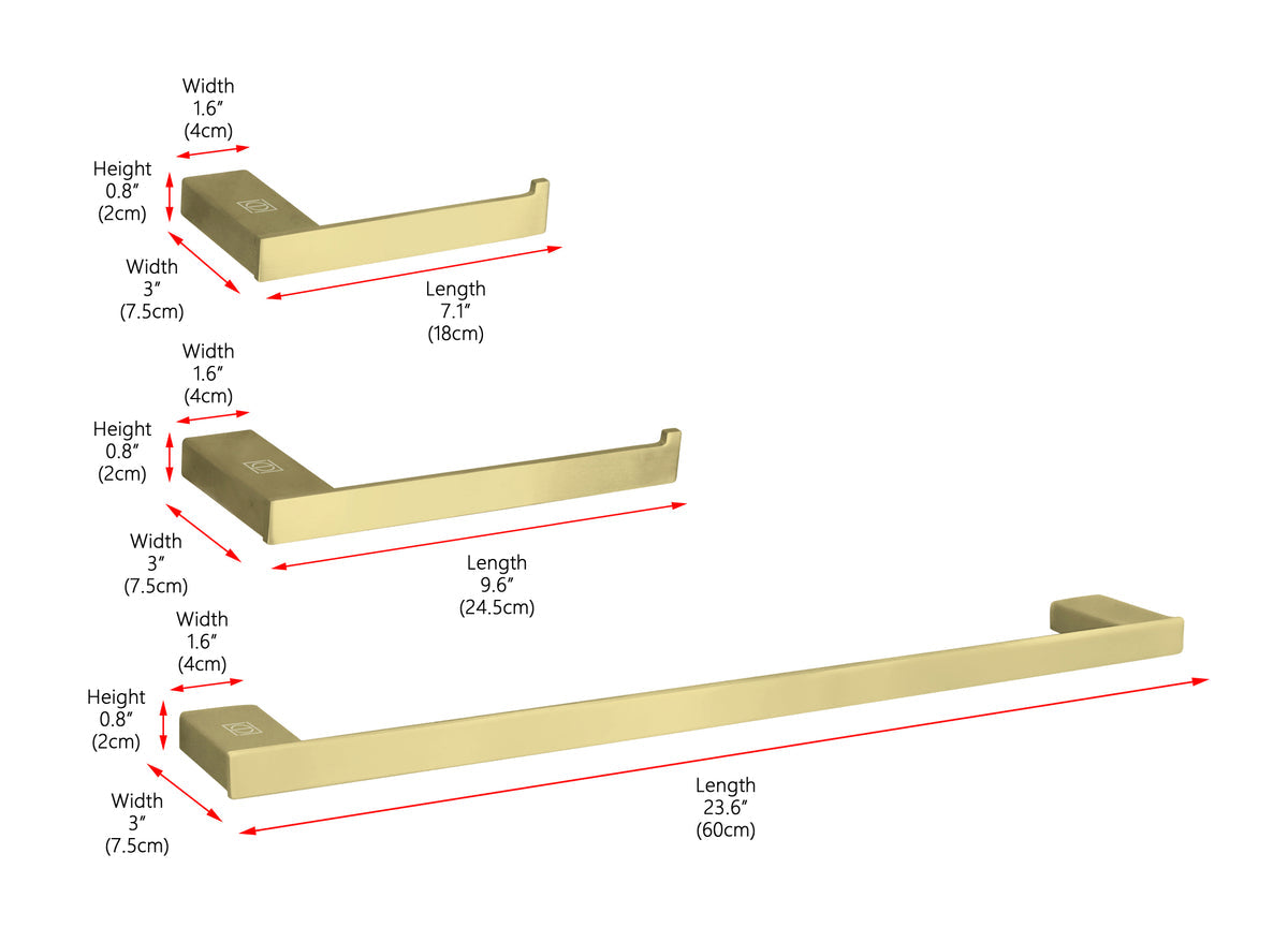 Sofia 3-Piece Bathroom Hardware Set in Brushed Gold