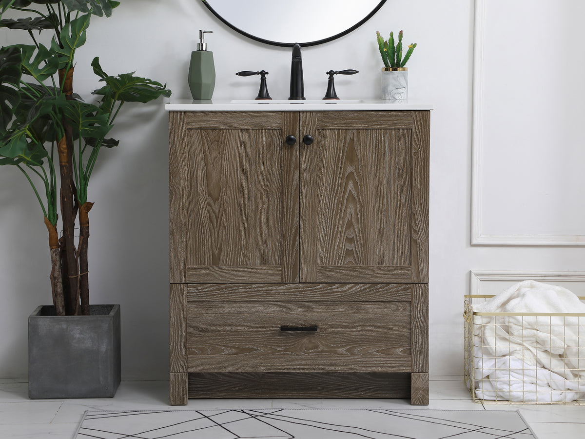 30 inch Single Bathroom Vanity in Weathered oak