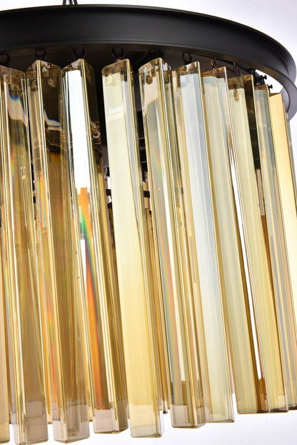 Sydney 6 light Matte Black Pendant Golden Teak (Smoky) Royal Cut Crystal