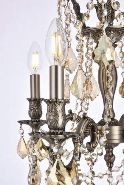 Rosalia 4 light Pewter Pendant Golden Teak (Smoky) Royal Cut Crystal