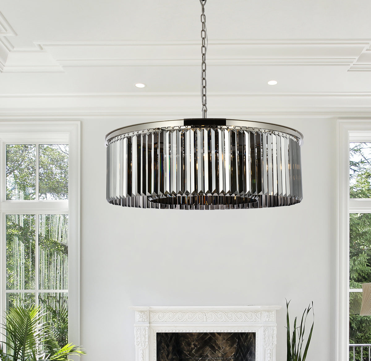 Sydney 10 light polished nickel Chandelier Silver Shade (Grey) Royal Cut Crystal